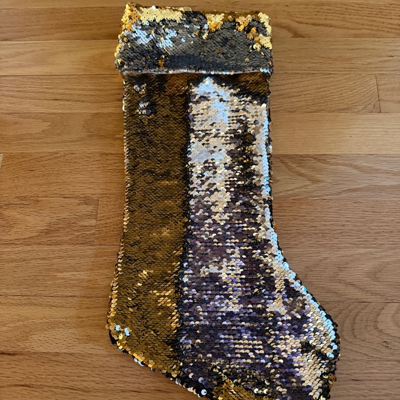 Christmas Stocking Reversible Gold Silver Sequins - Picture 1 of 8